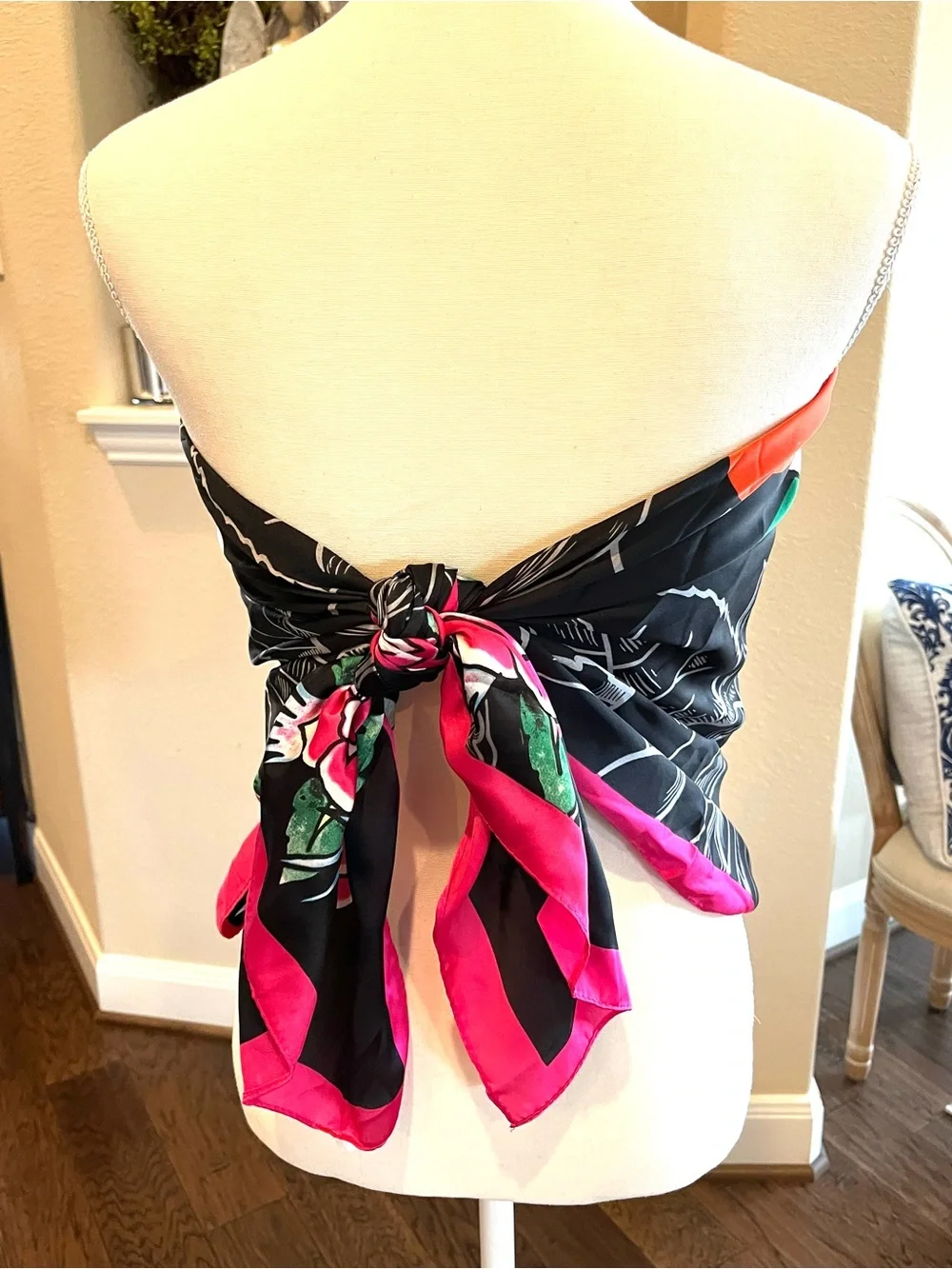 Ed Hardy Black Scarf with Pink Rose Border and Heart Skull Graphic Love